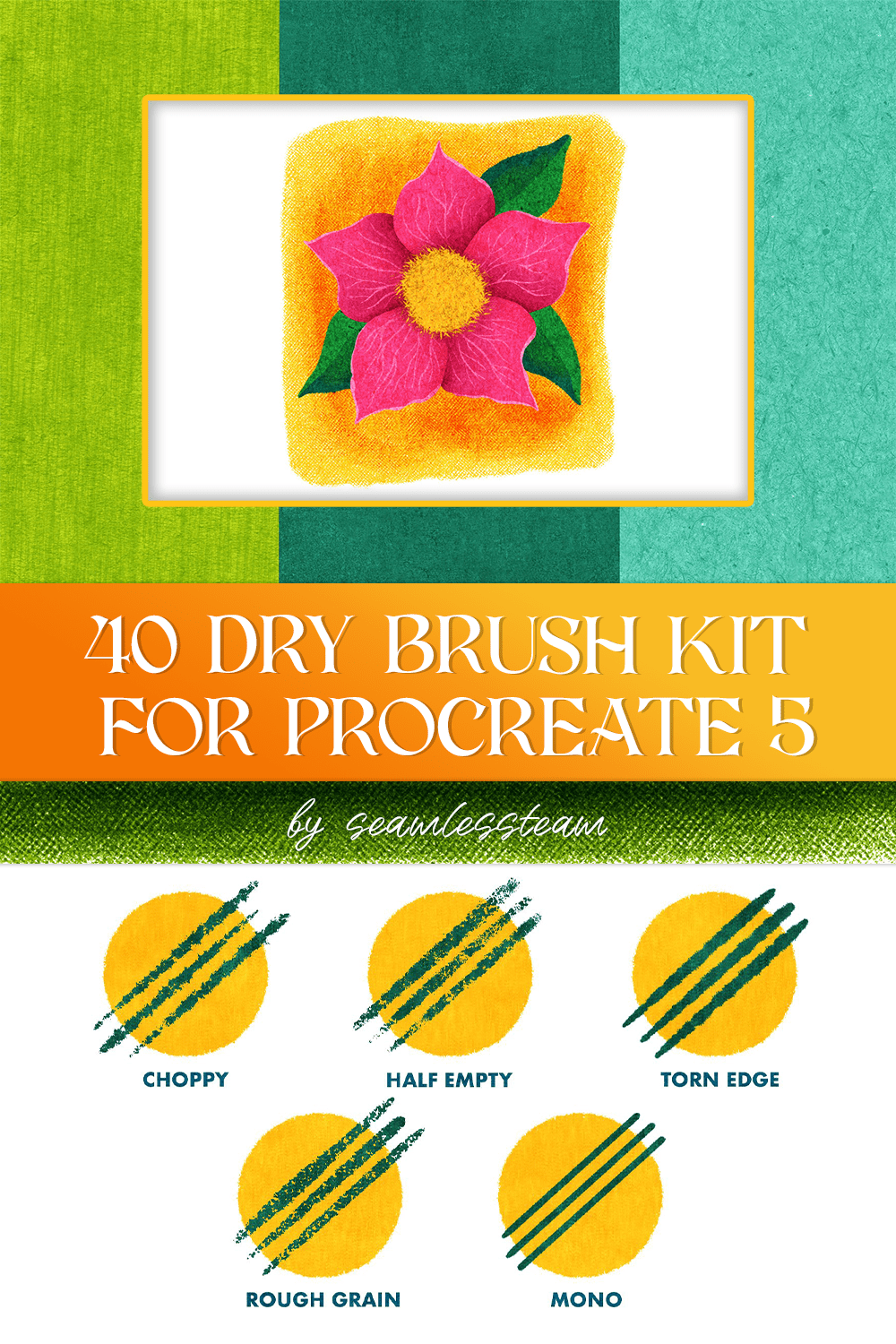 40 Dry Brush Kit For Procreate 5 - pinterest image preview.