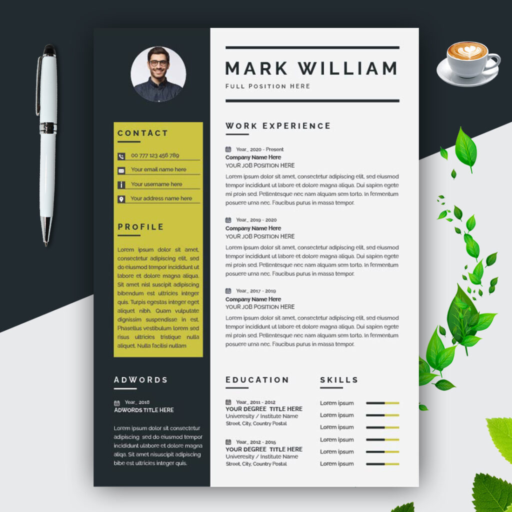 Resume Layout with Dark yellow Accents - MasterBundles