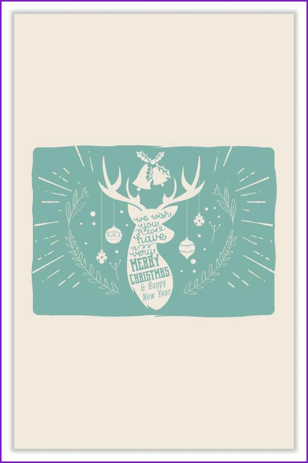 Reindeer silhouette with Christmas decorations and wishes on a green background.