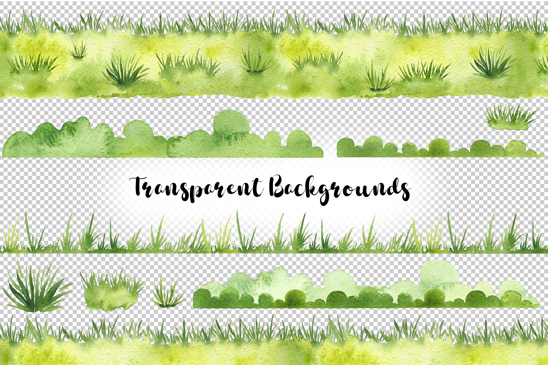 Transparent backgrounds for your green watercolor grass.