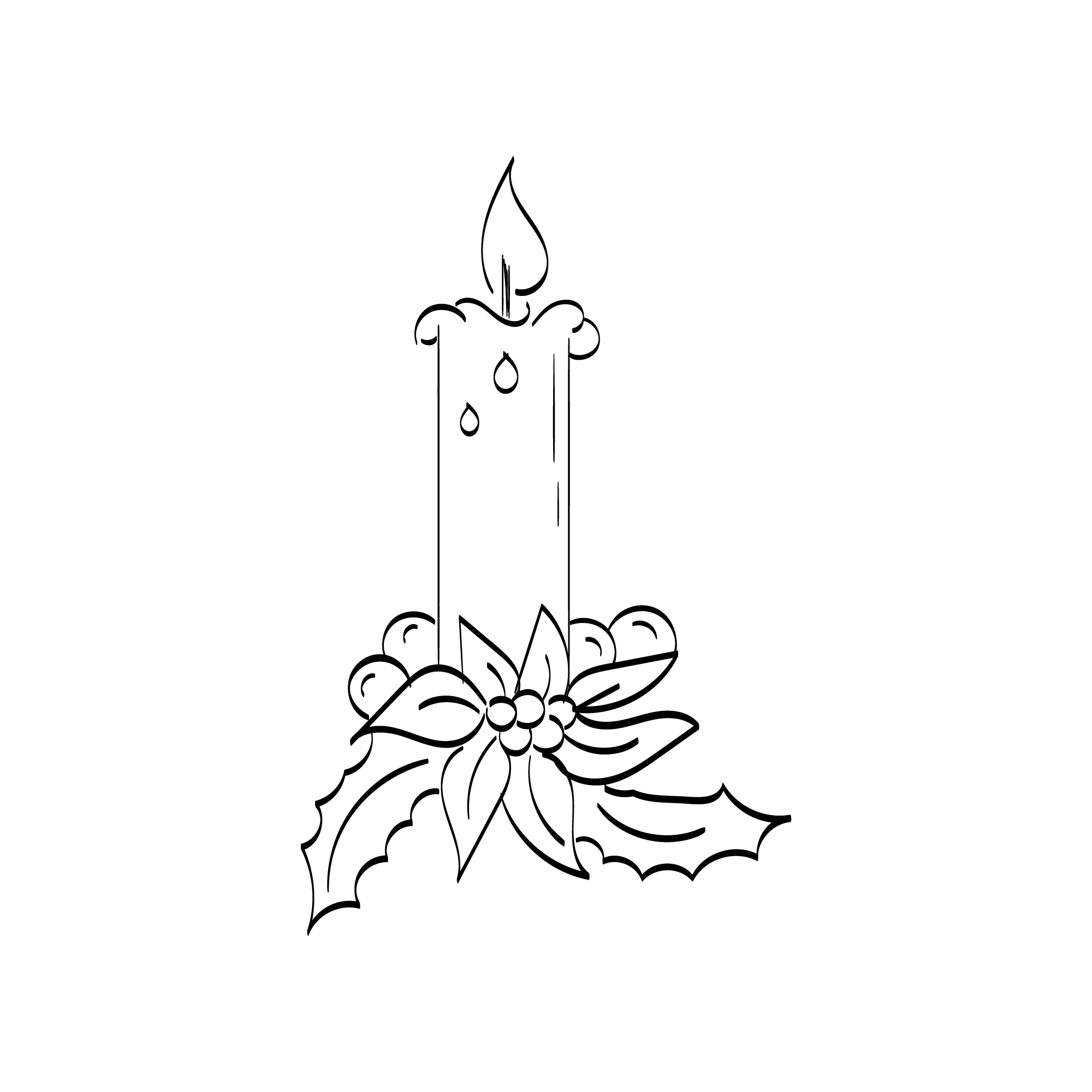 Christmas candle element in line art.