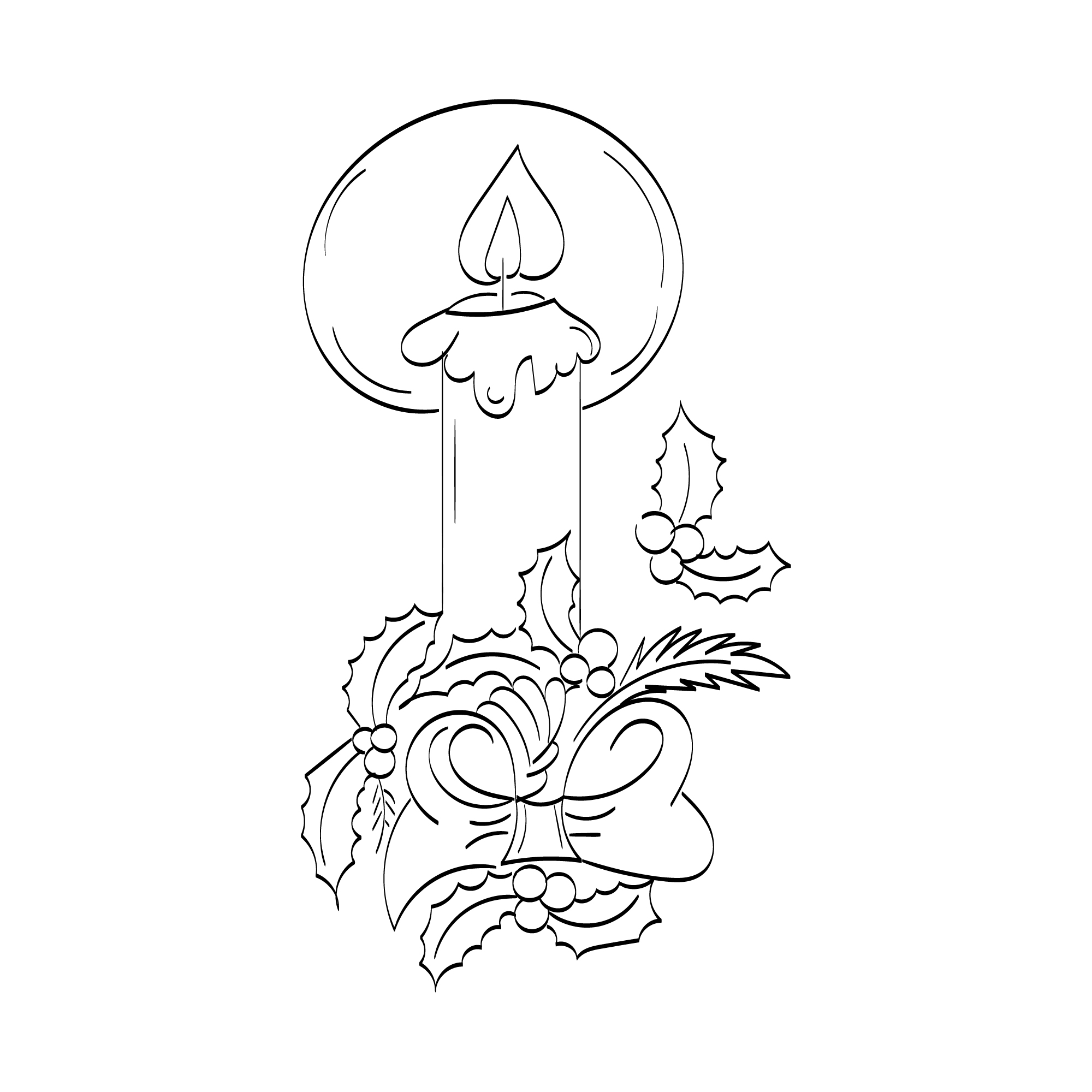 Christmas candle element in line art.