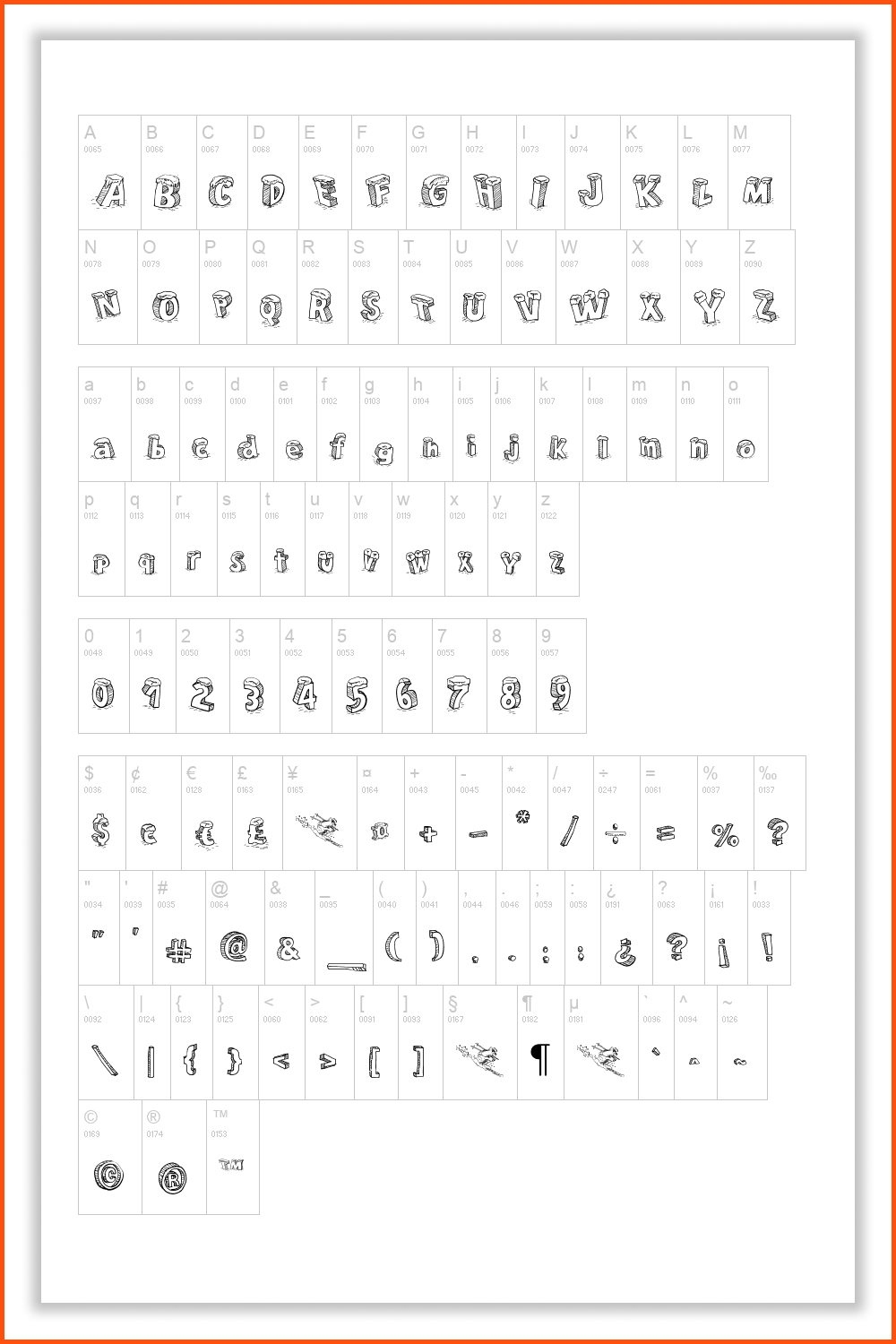 Collage of the alphabet in the form of three-dimensional letters and numbers.