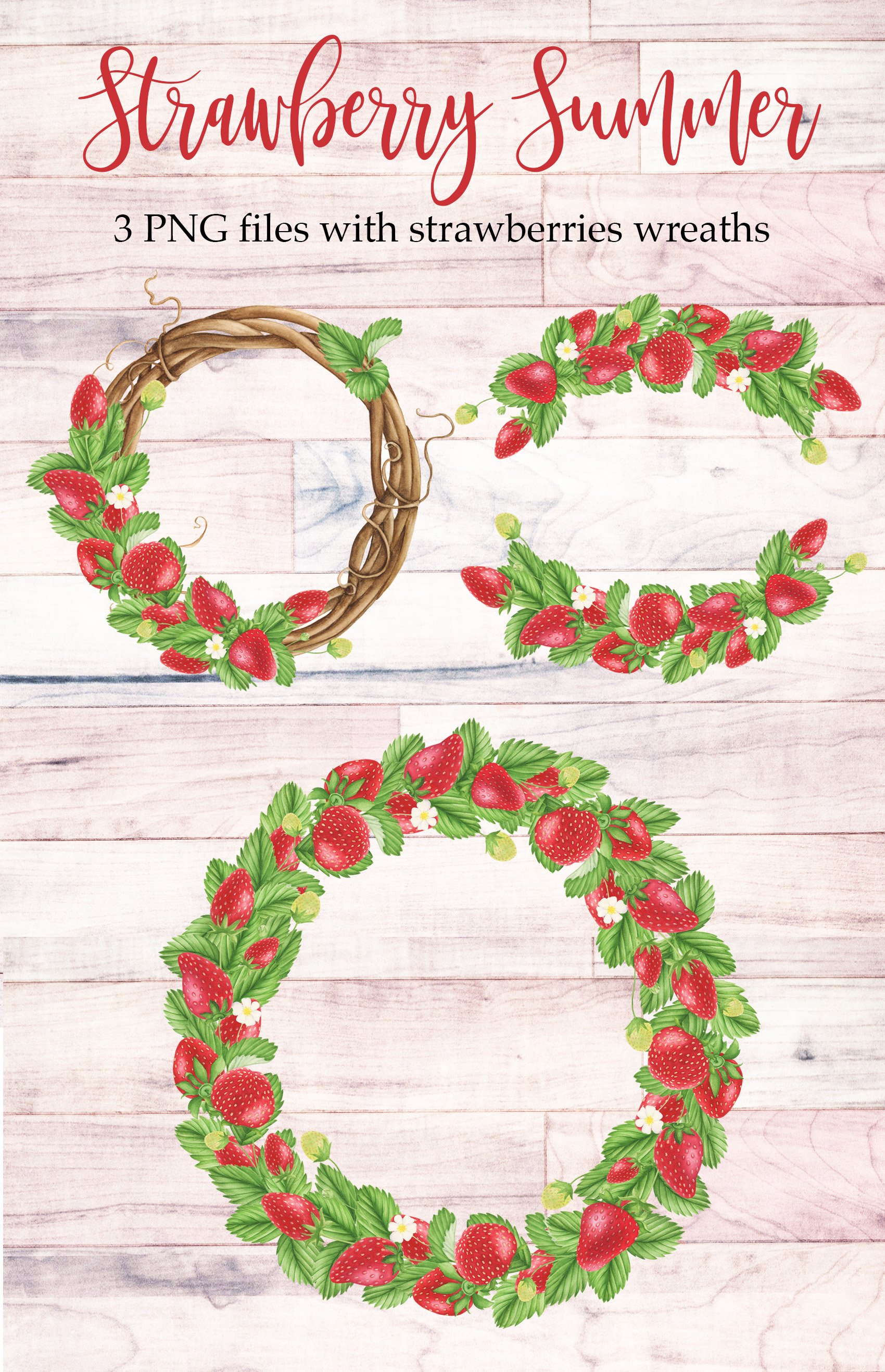 Juicy red wreathes strawberries with the leaves.