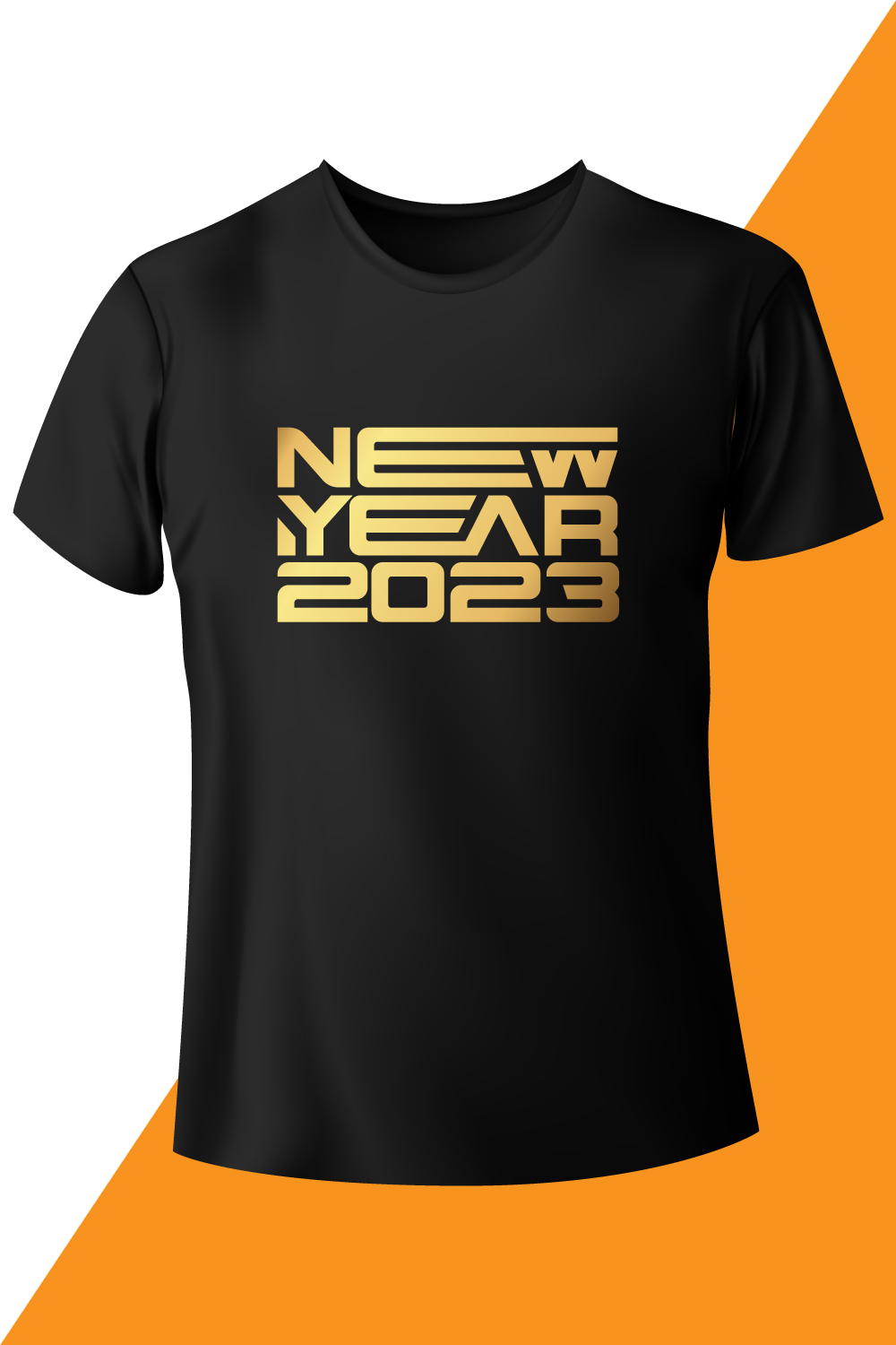 Picture of a black T-shirt with a unique New Year 2023 print.