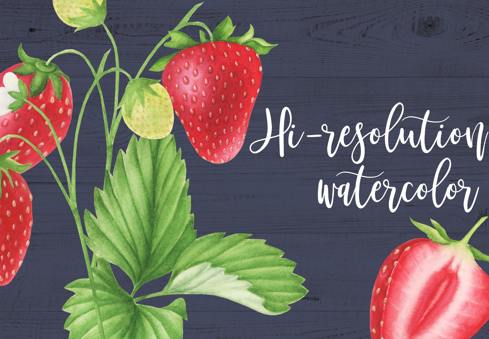 Black matte background with the colorful strawberry illustration.
