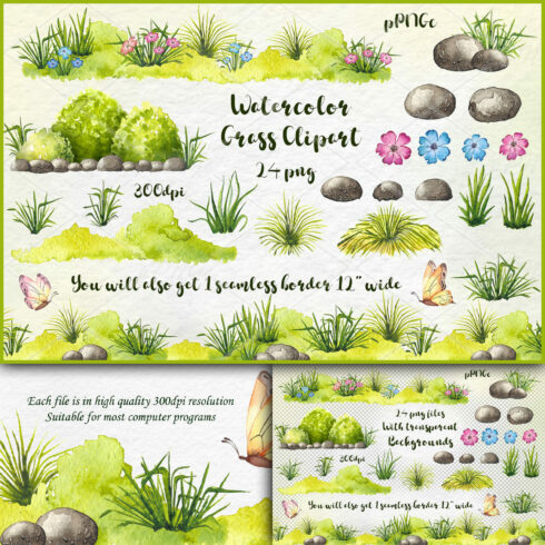 Watercolor Meadow/grass clipart.