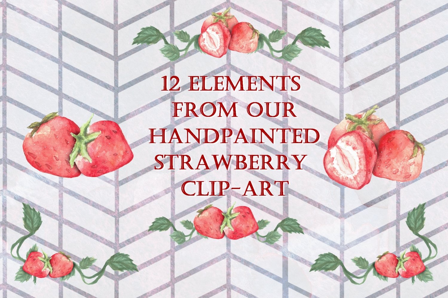You will get 12 elements from our handprinted strawberry clipart.