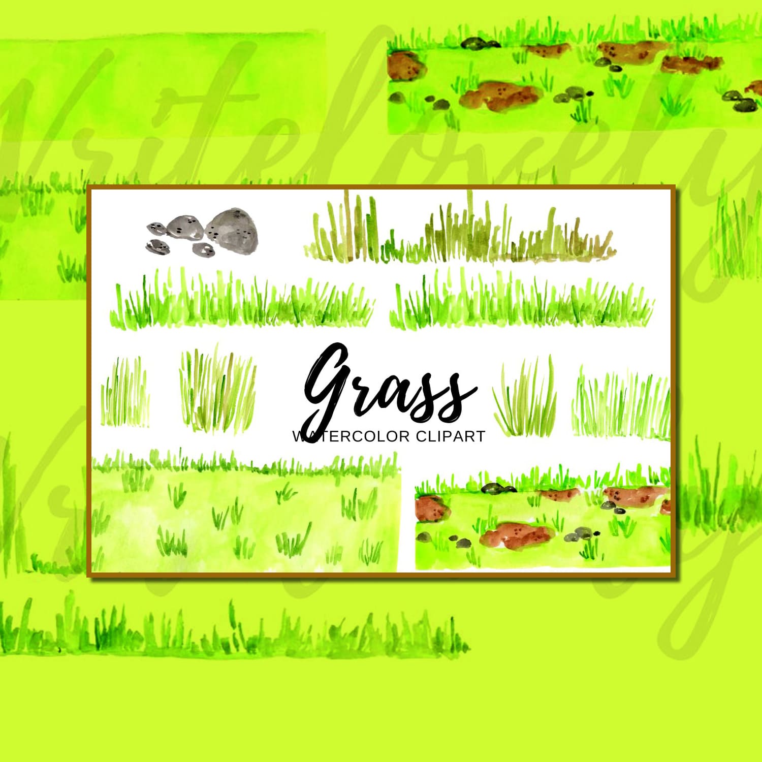 Watercolor grass scene clipart.