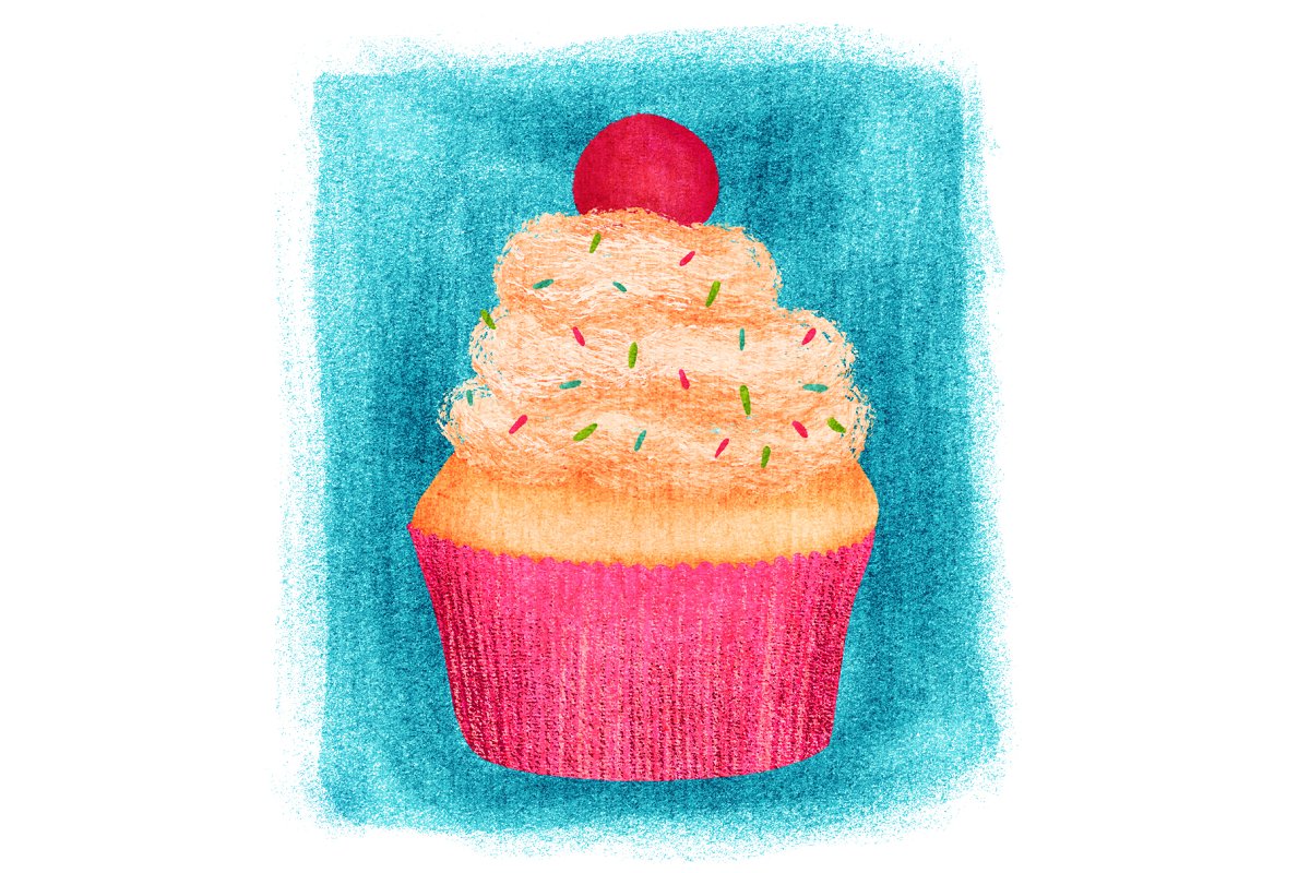 Tasty cake painted with dry brushes.