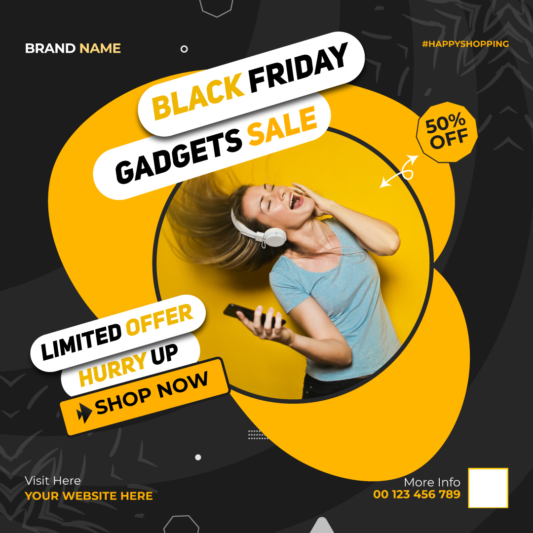 Sale Black Friday Yellow and Black Social Media Posts Banners Template preview image.