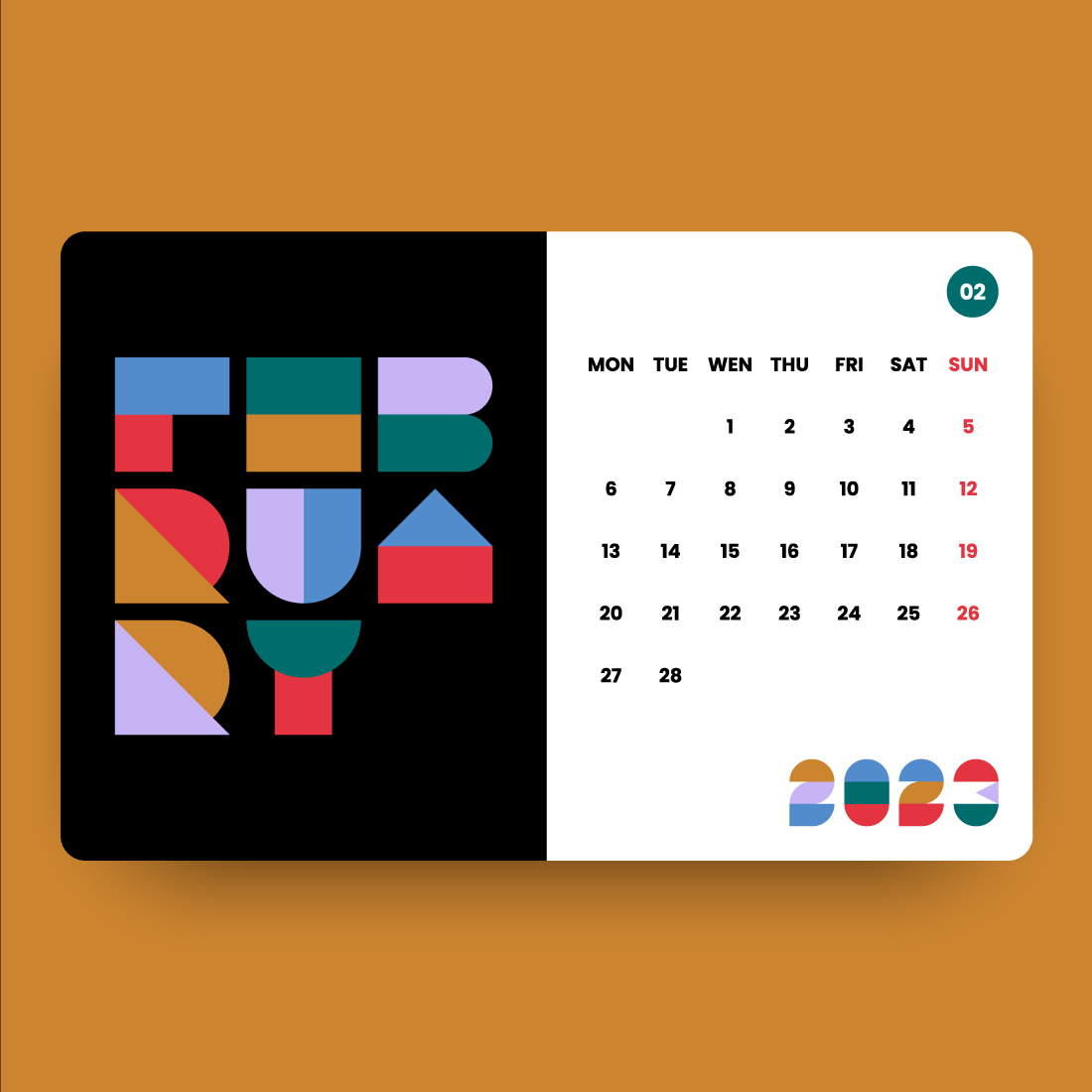 Modern and colorful calendar design