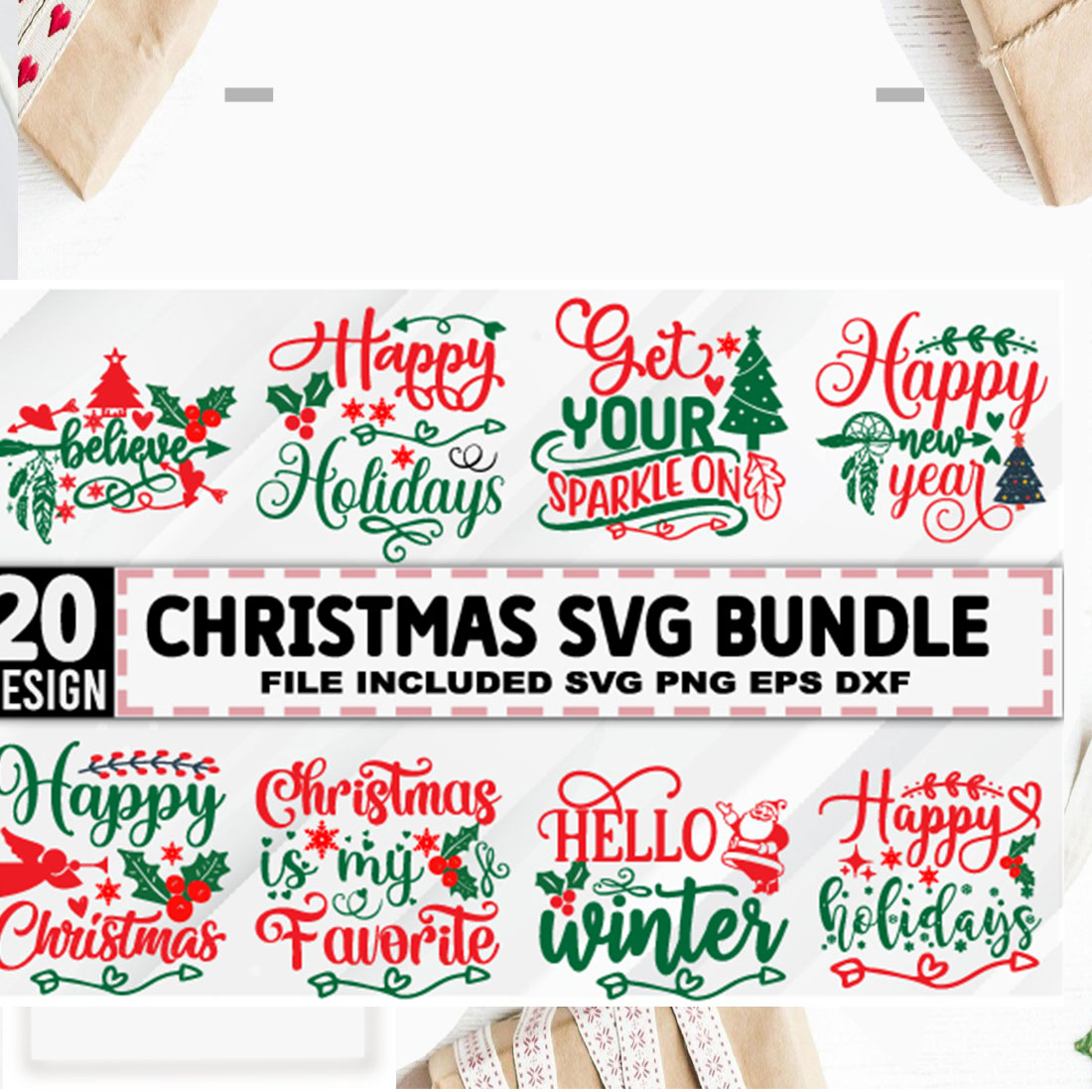 Big SVG Bundle with 20 Christmas designs.