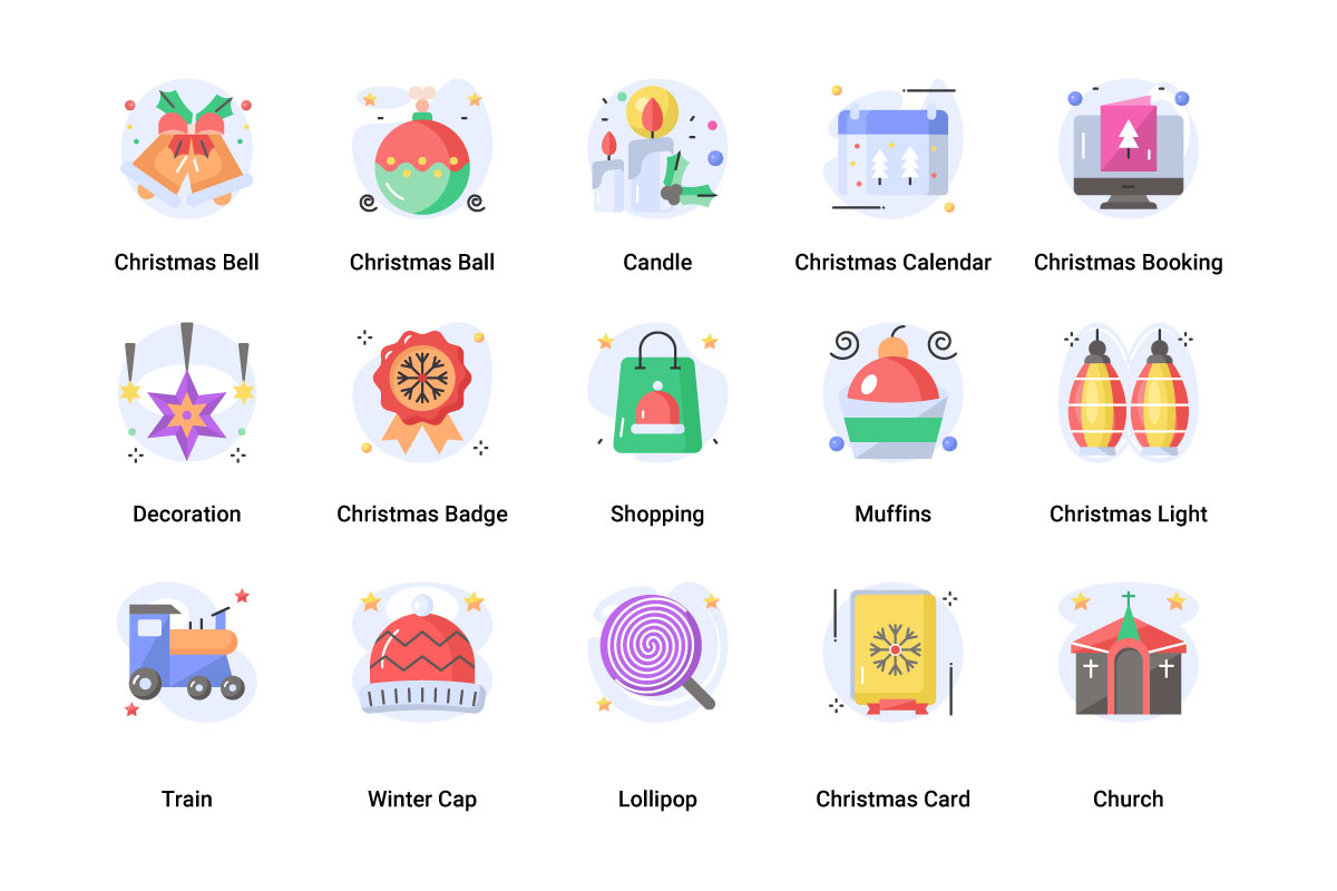 Colorful Flat Icons Christmas and New Year preview image.