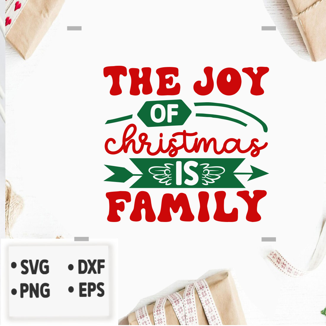 Image with elegant inscription The joy of christmas is family.
