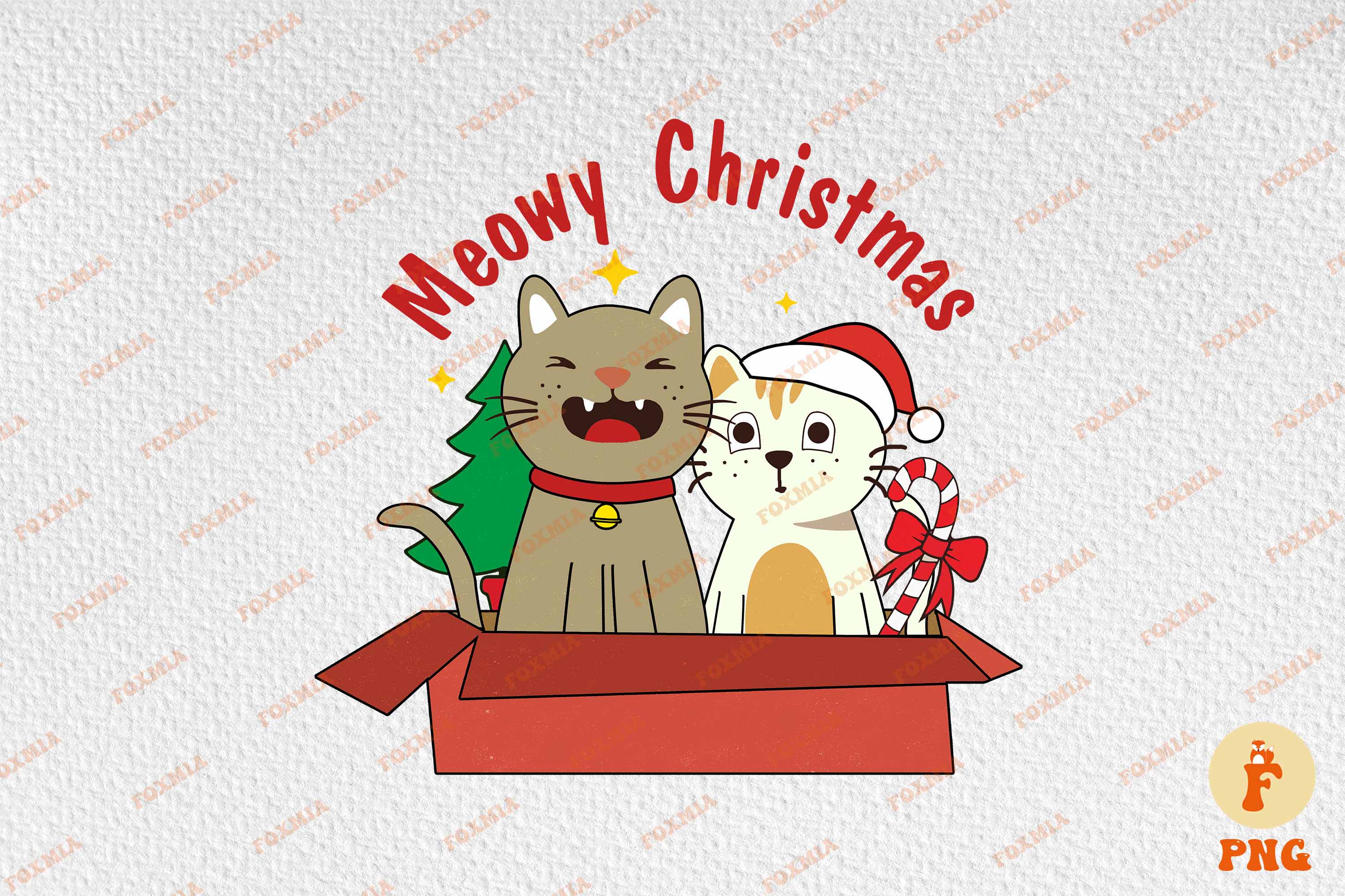Christmas Cute Cat Present Sublimation T-Shirt Designs preview image.