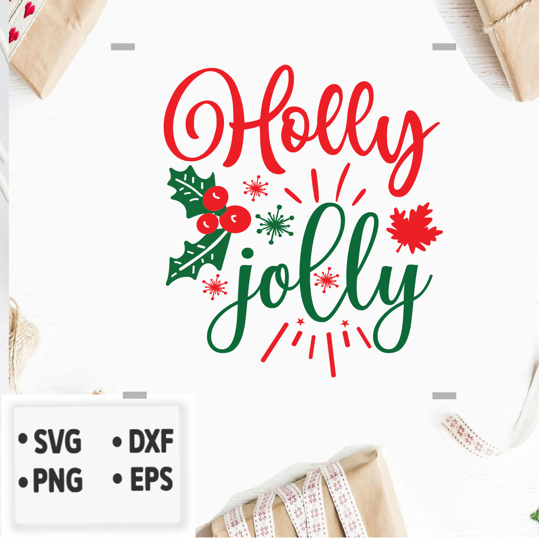 Image with beautiful inscription Holly jolly.