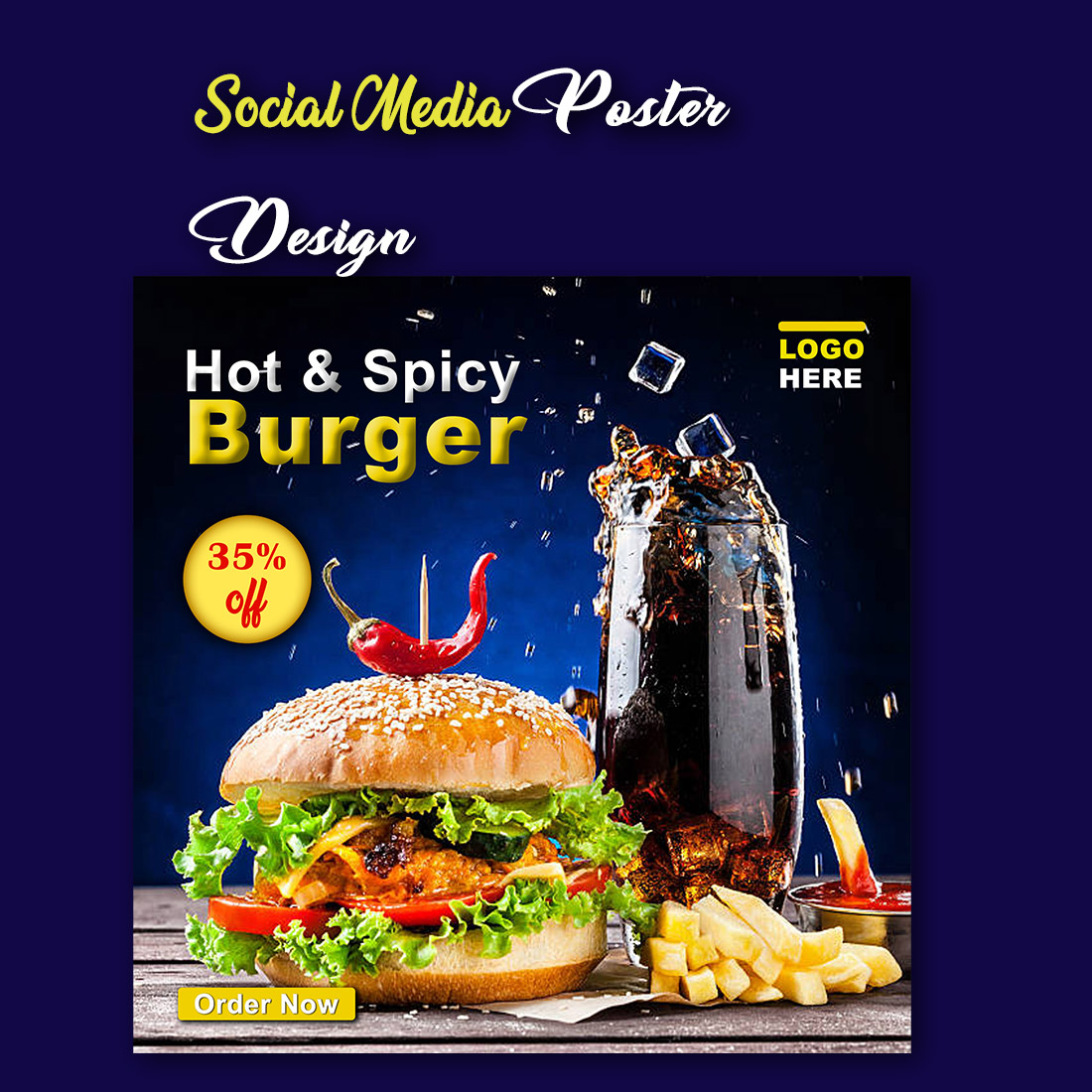 Burger Food Social Media Poster Design preview image.