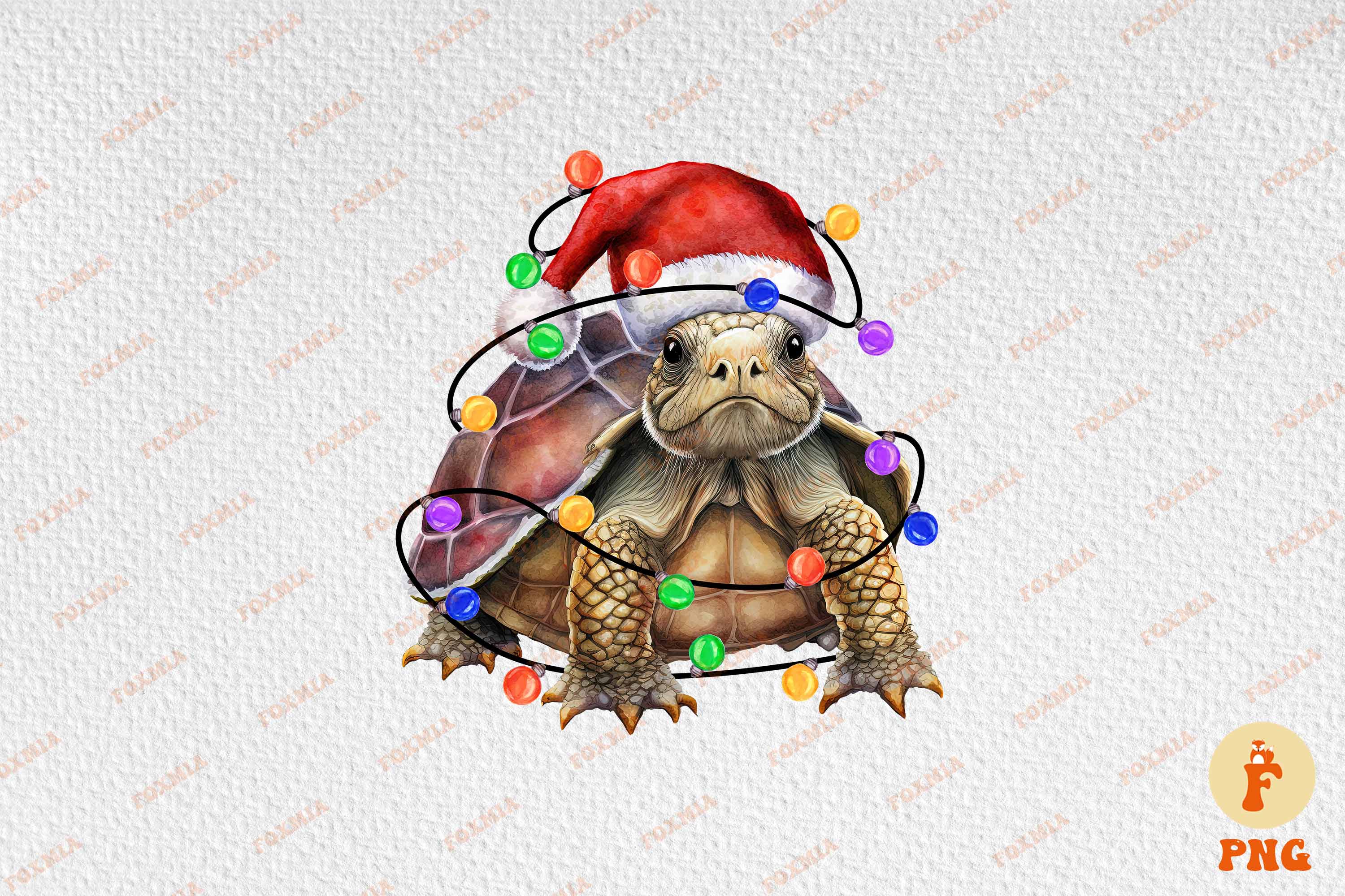 Adorable image of a turtle wearing a santa hat.