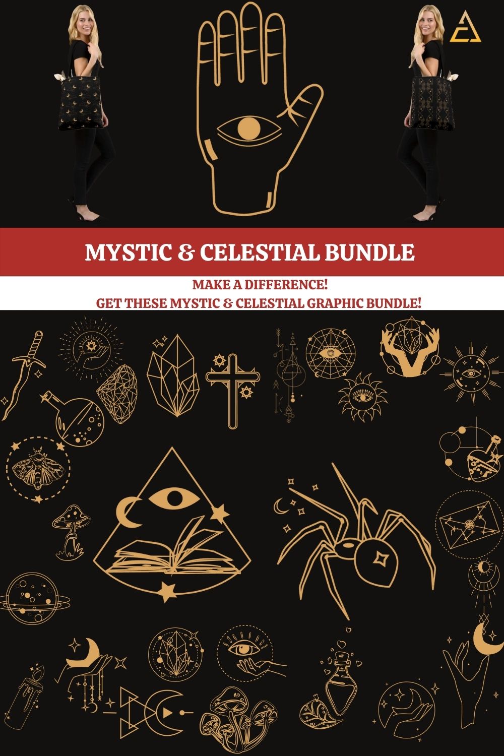 Mystic and Celestial Cliparts Design pinterest image.