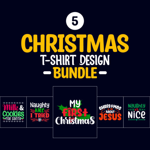 5 Christmas T-shirt design Bundle - main image preview.