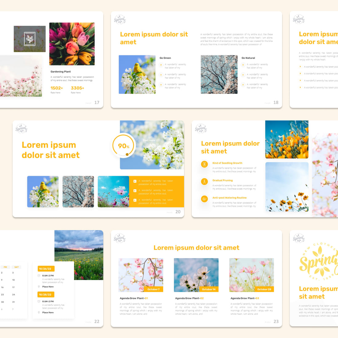 A pack of images of gorgeous presentation slides on the theme of spring.