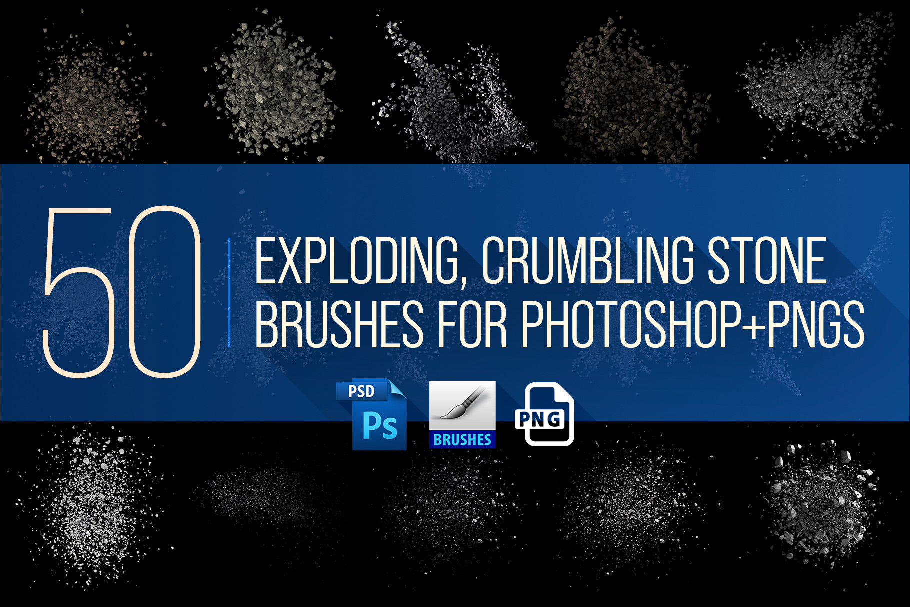 Exploding Crumbling Photoshop Brushes preview image.