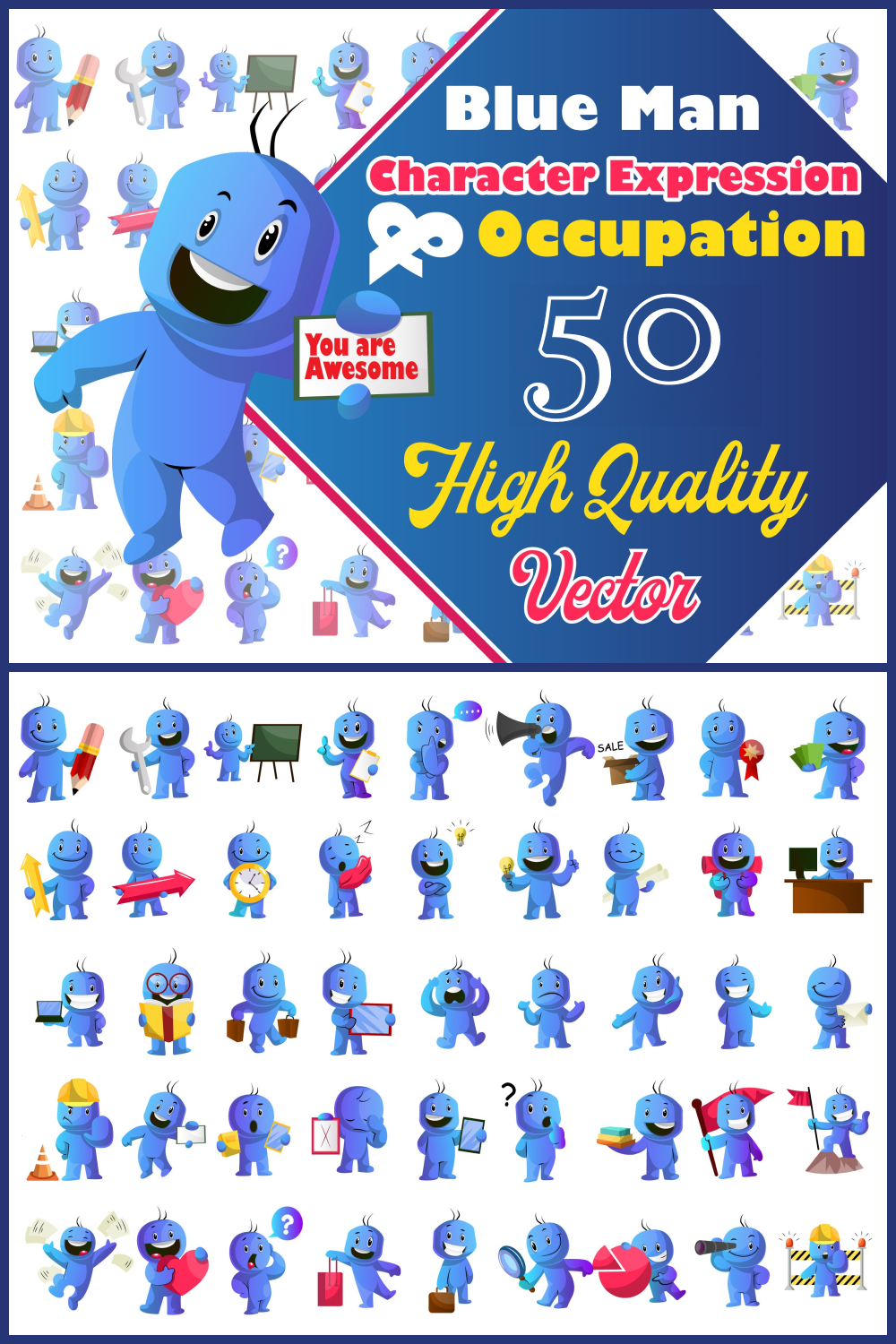 50x blue man character expression and occupation illustratio 02 219