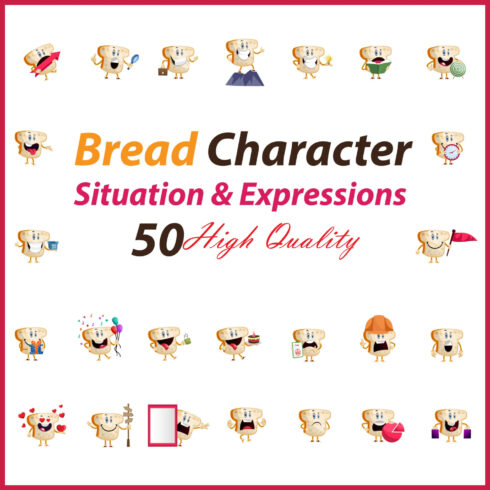 50X Bread Character/Expression Illustrations.