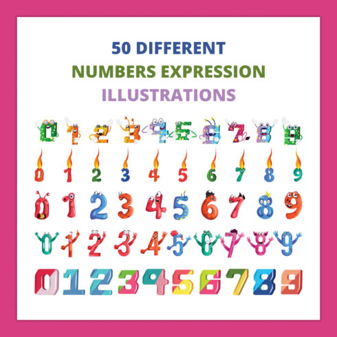 50X 5 different numbers Expression Illustrations.
