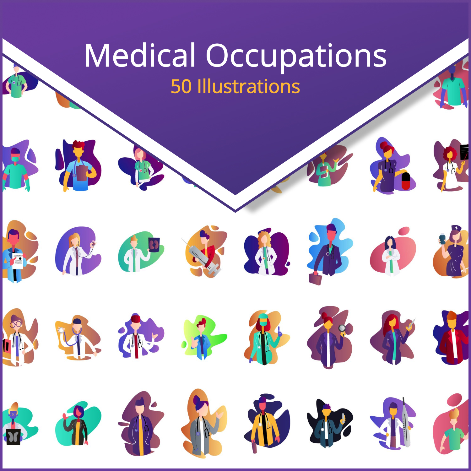 50X Medical Occupations Illustrations.