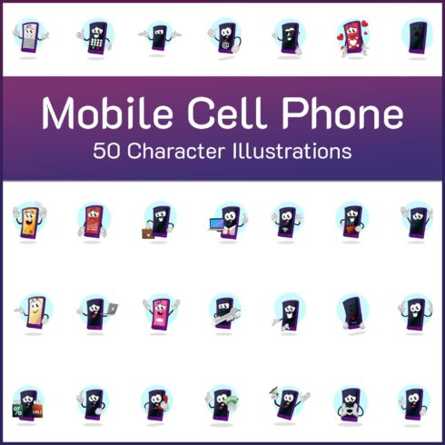 50X Mobile Cell Phone Character Illustrations.