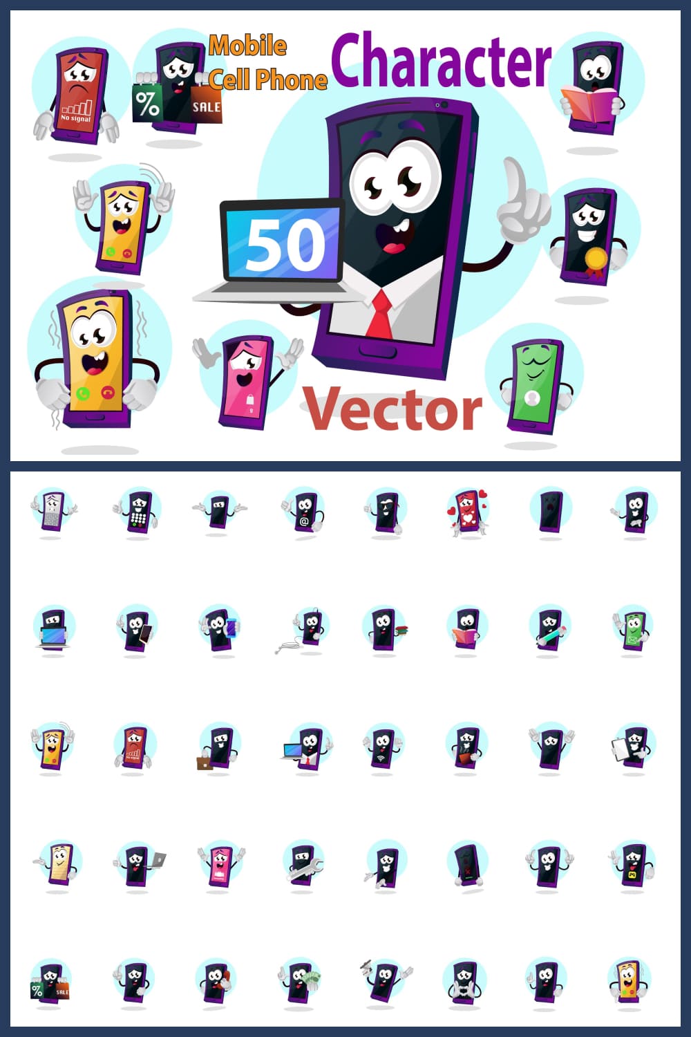 50x mobile cell phone character illustrations 02 370