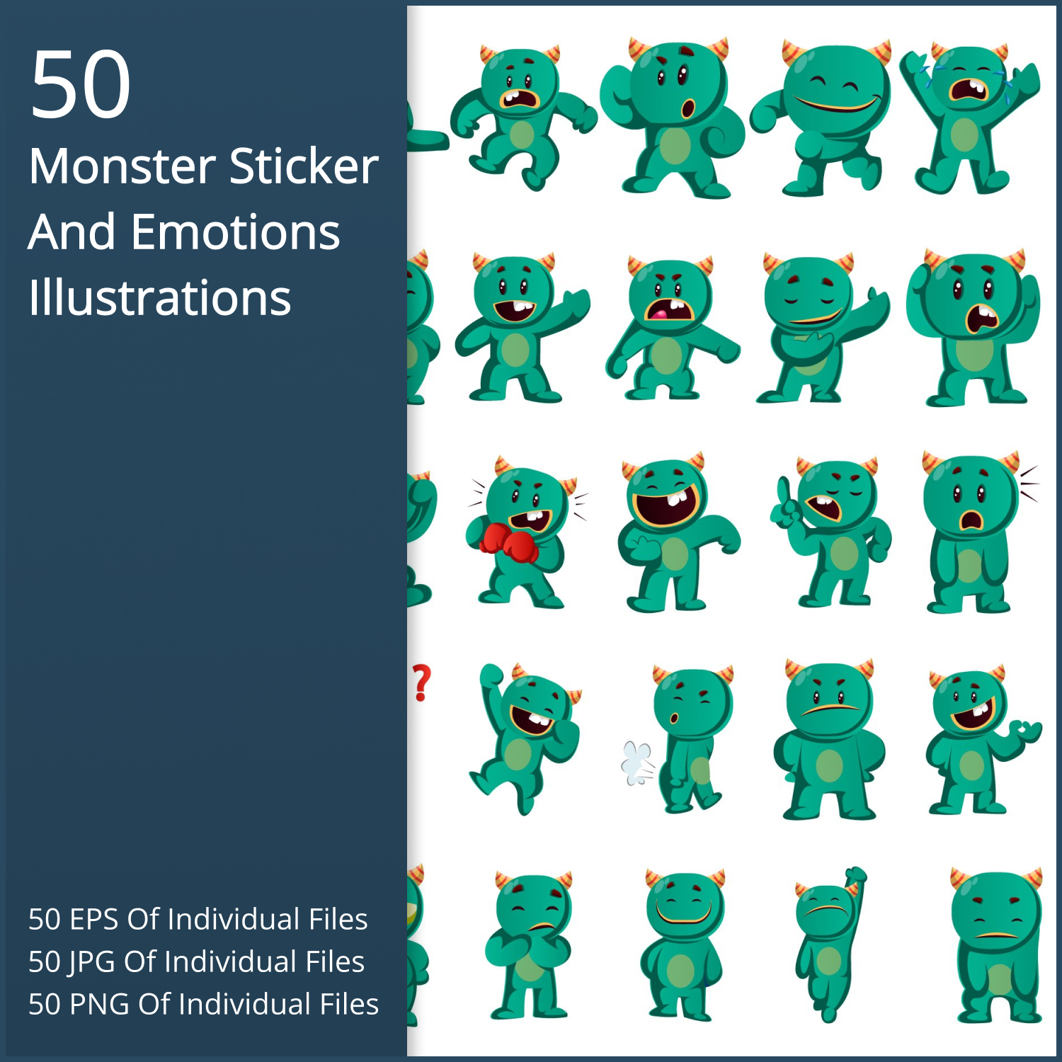 50X Monster Sticker and Emotions Illustrations.