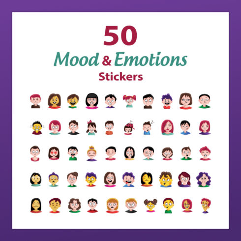 50X Mood and Emotions Stickers and Expressions Illustrations.