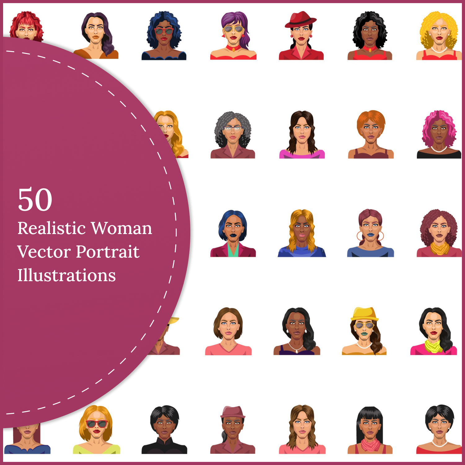 50X Realistic Woman Vector Portrait Illustrations.