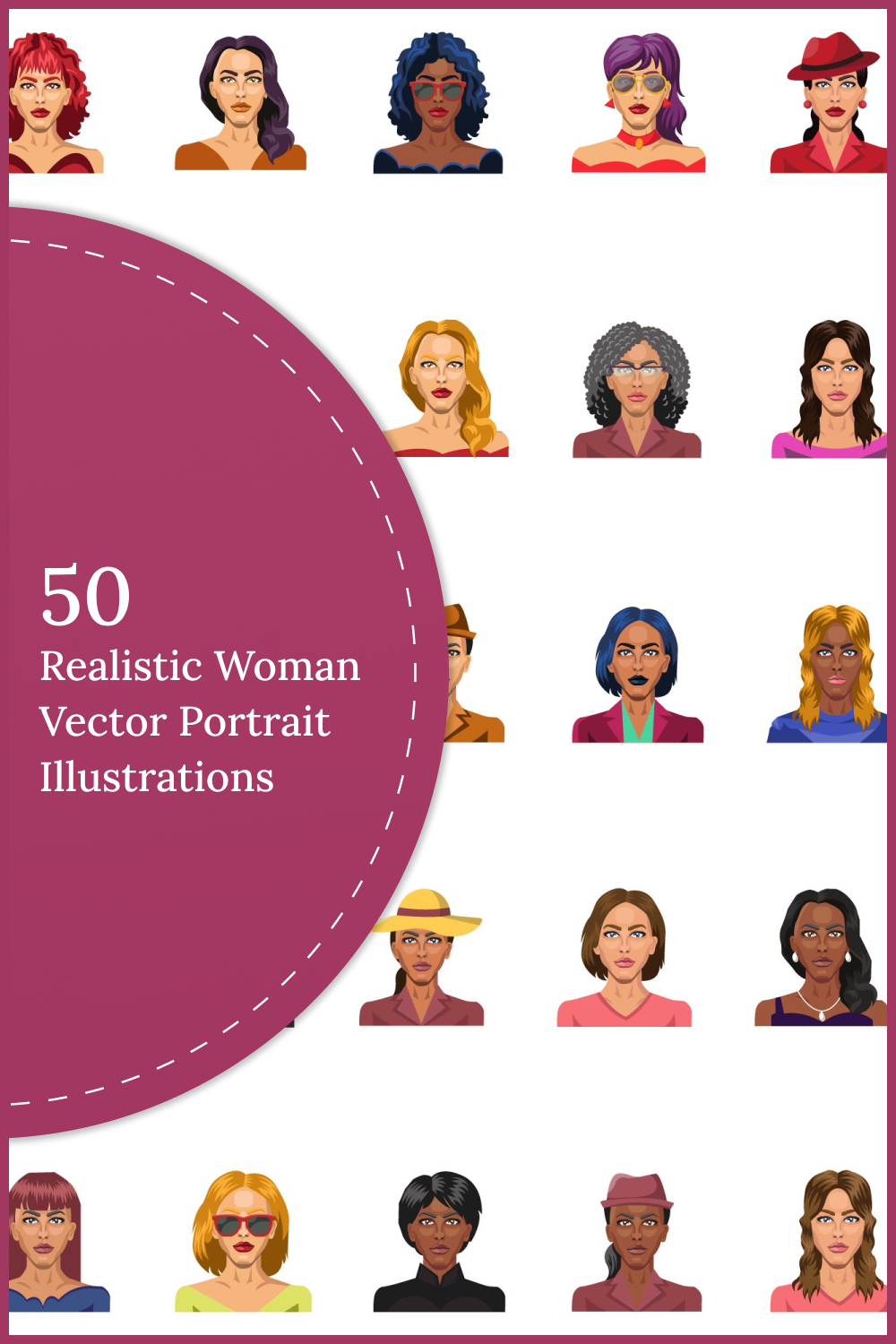 50x realistic woman vector portrait illustrations 02 736