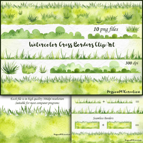 Watercolor Grass Borders Clipart.