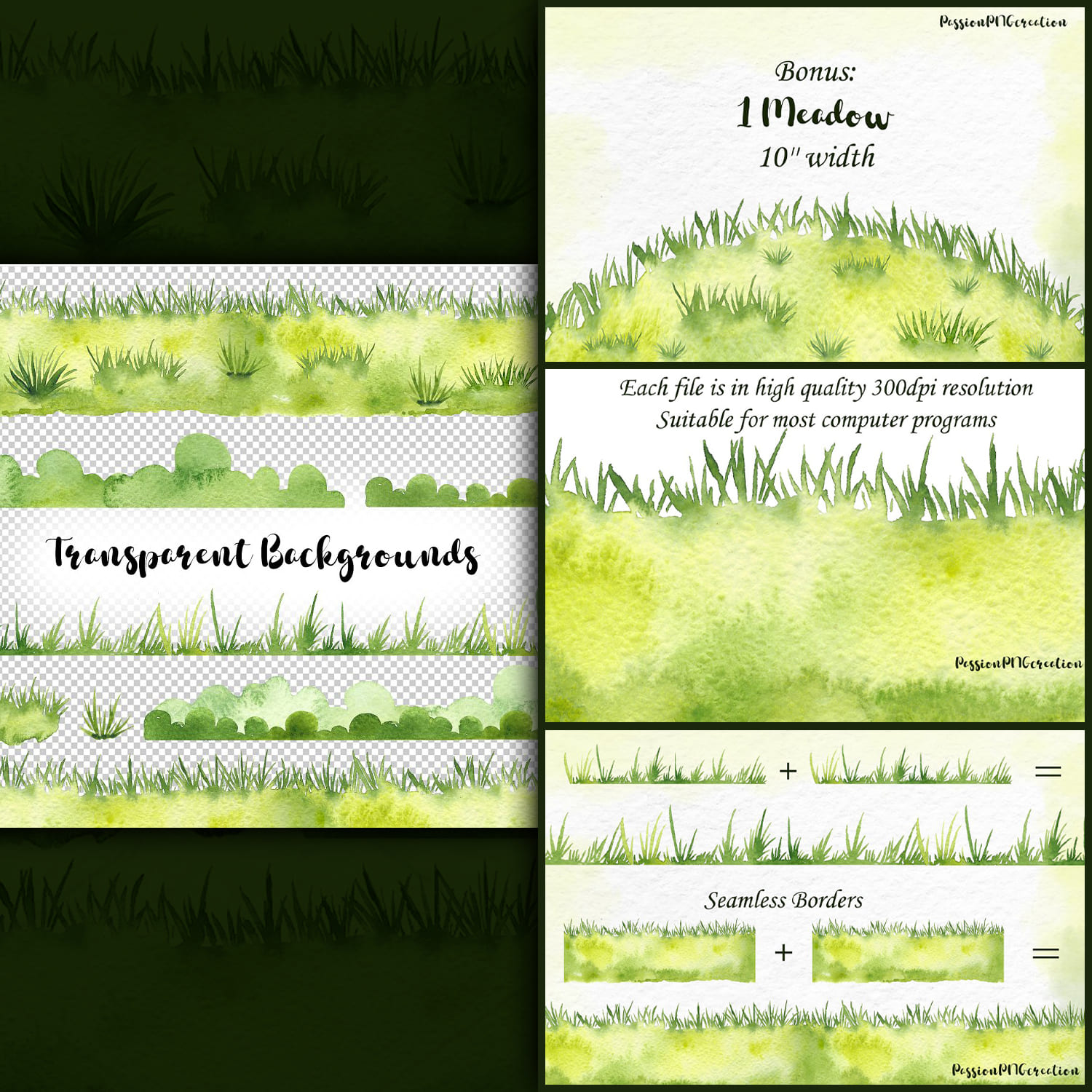 Watercolor Grass Borders Clipart cover.