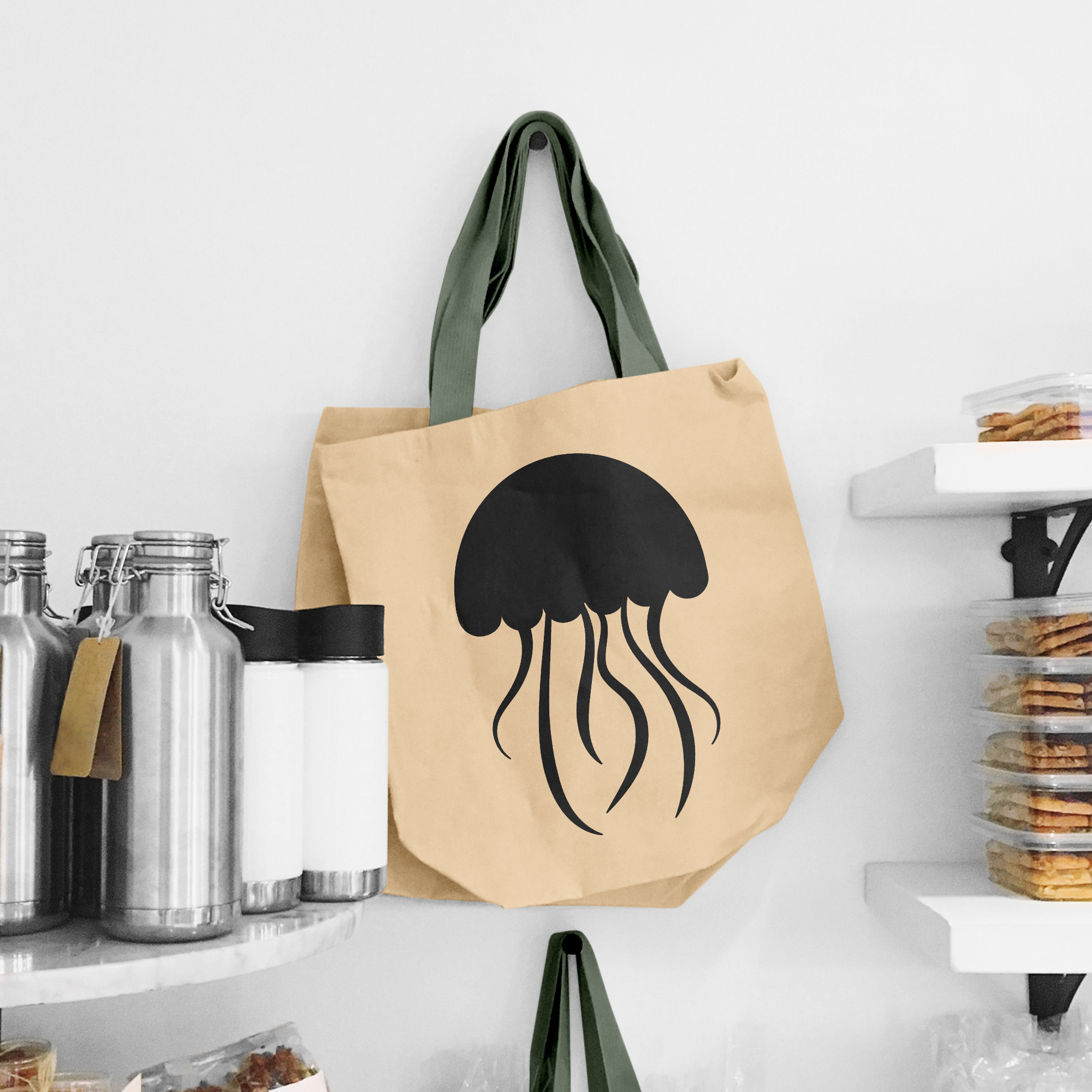 Bag with a picture of a jellyfish on it.