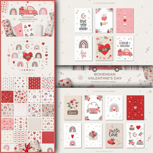 Boho Valentine's Day Pattern Clipart - main image preview.