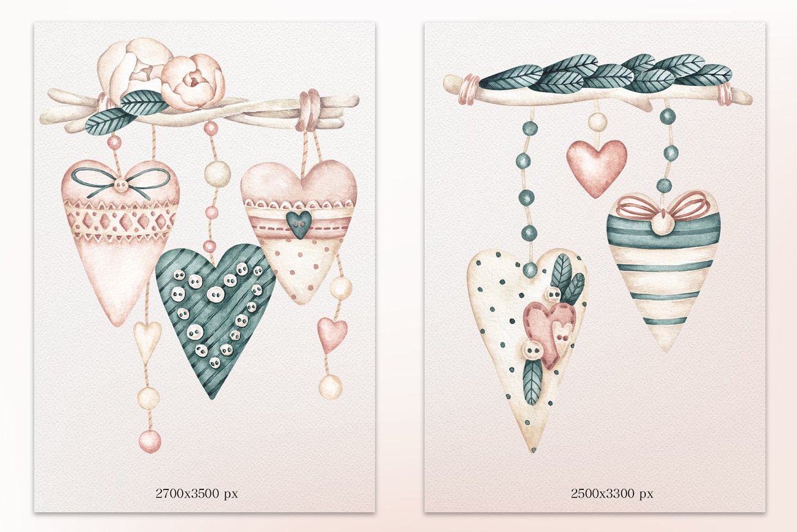 2 different premade designs with pink and blue hearts.