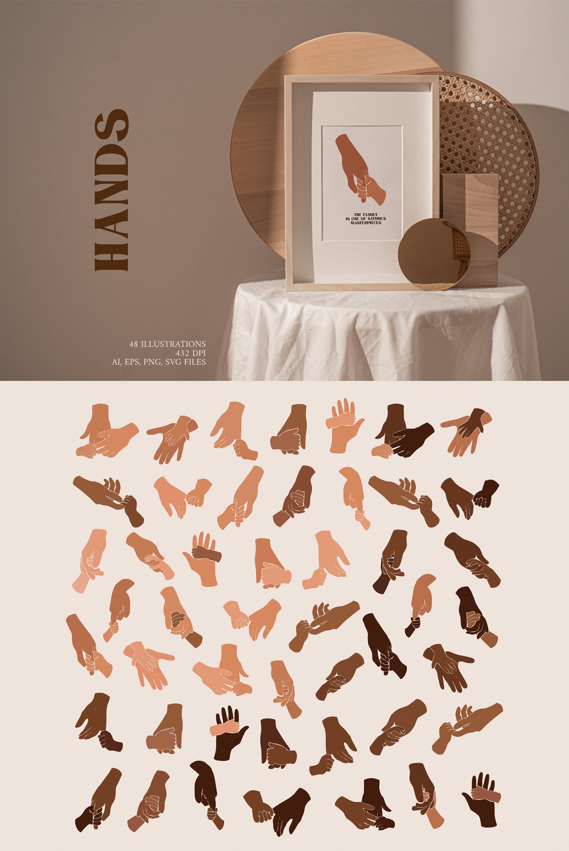 Collection of 24 different hands illustrations.