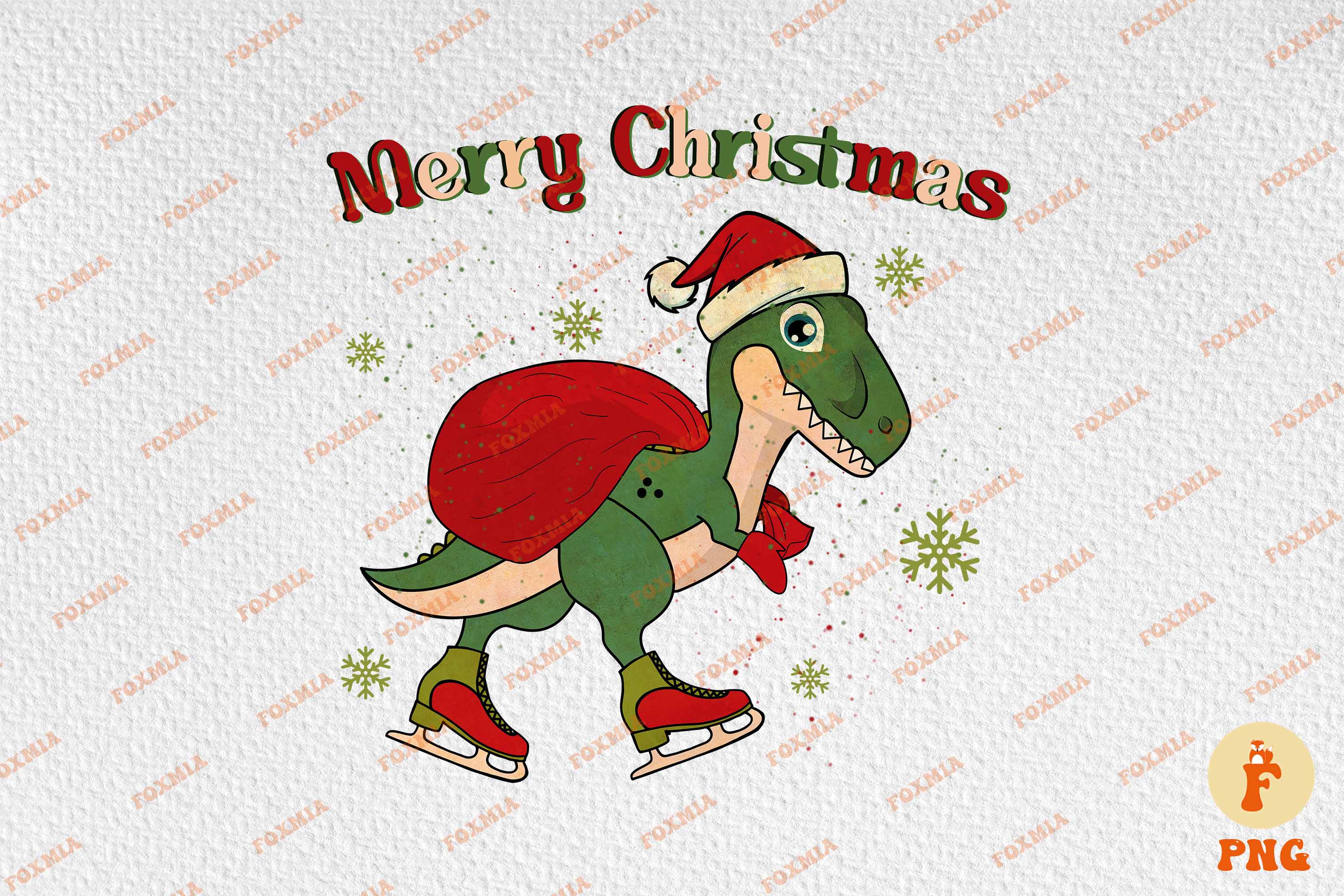 Merry Christmas Dinosaur T-Shirt Designs preview image.