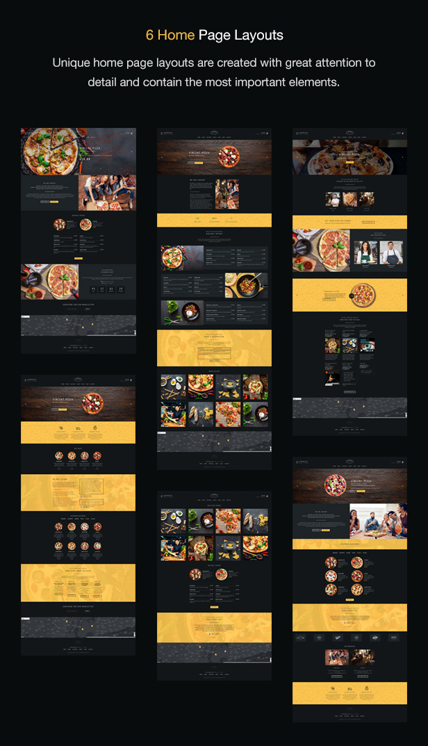 Dark restaurant template with yellow sections.
