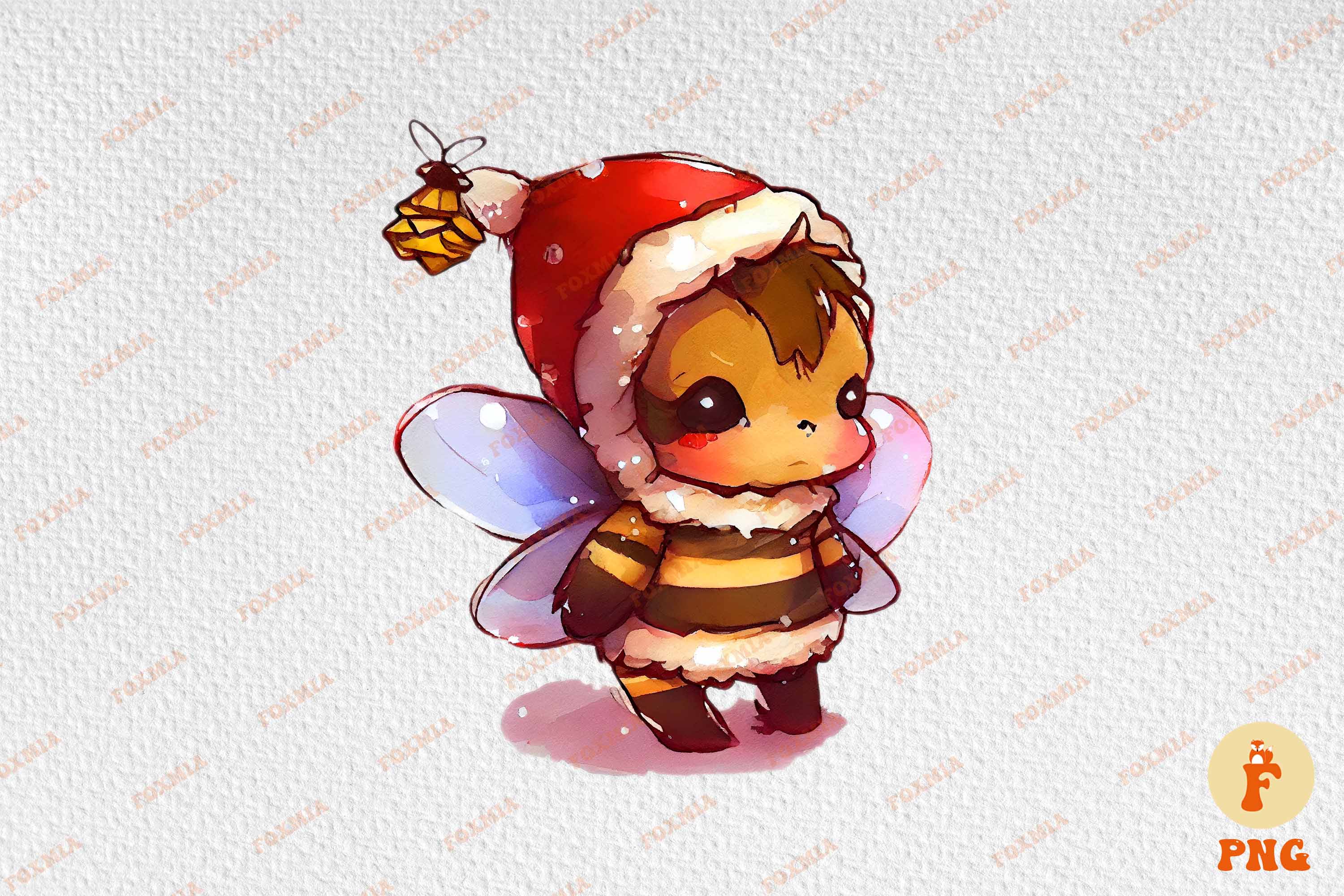 Charming image of a bee in a Santa hat.