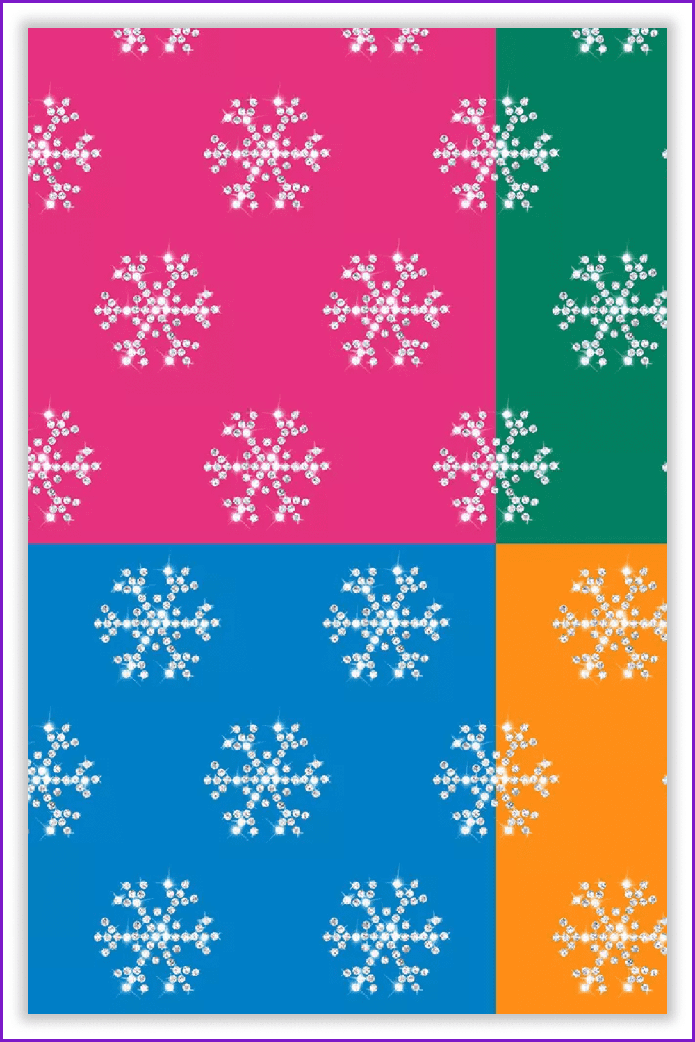 Images of white snowflakes on a multi-colored background.