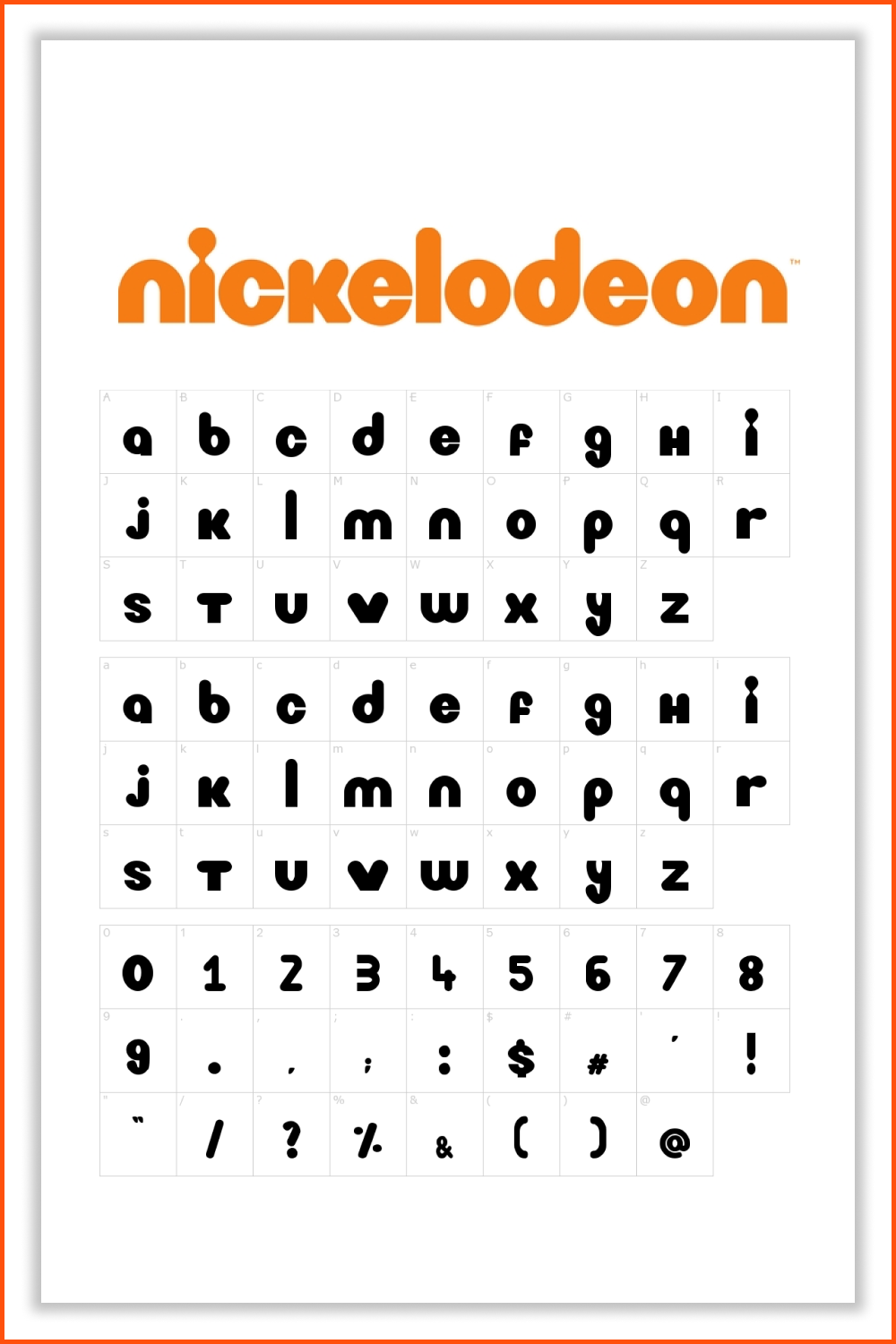 Nickelodeon Alphabet font on white background.