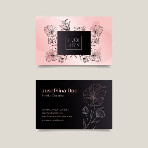 Colorful image of double-sided business card template with flower outlines.