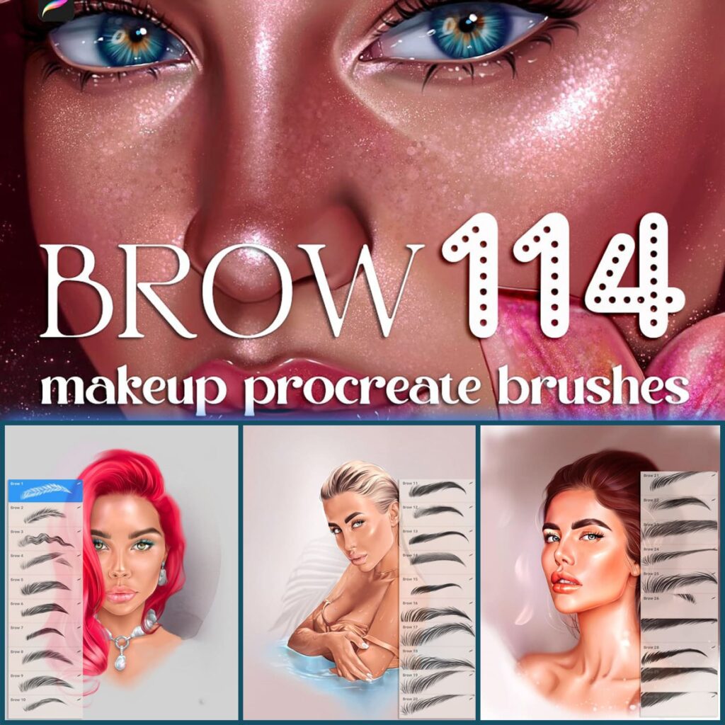 114 Brow Procreate Portrait Brushes MasterBundles